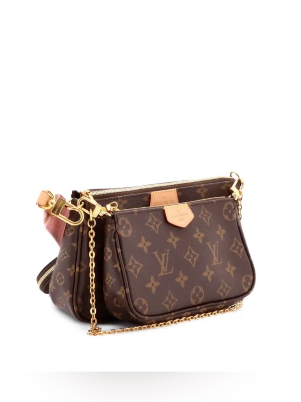 Louis Vuitton Brown Monogram Triple Pochette Crossbody with Gold Chain